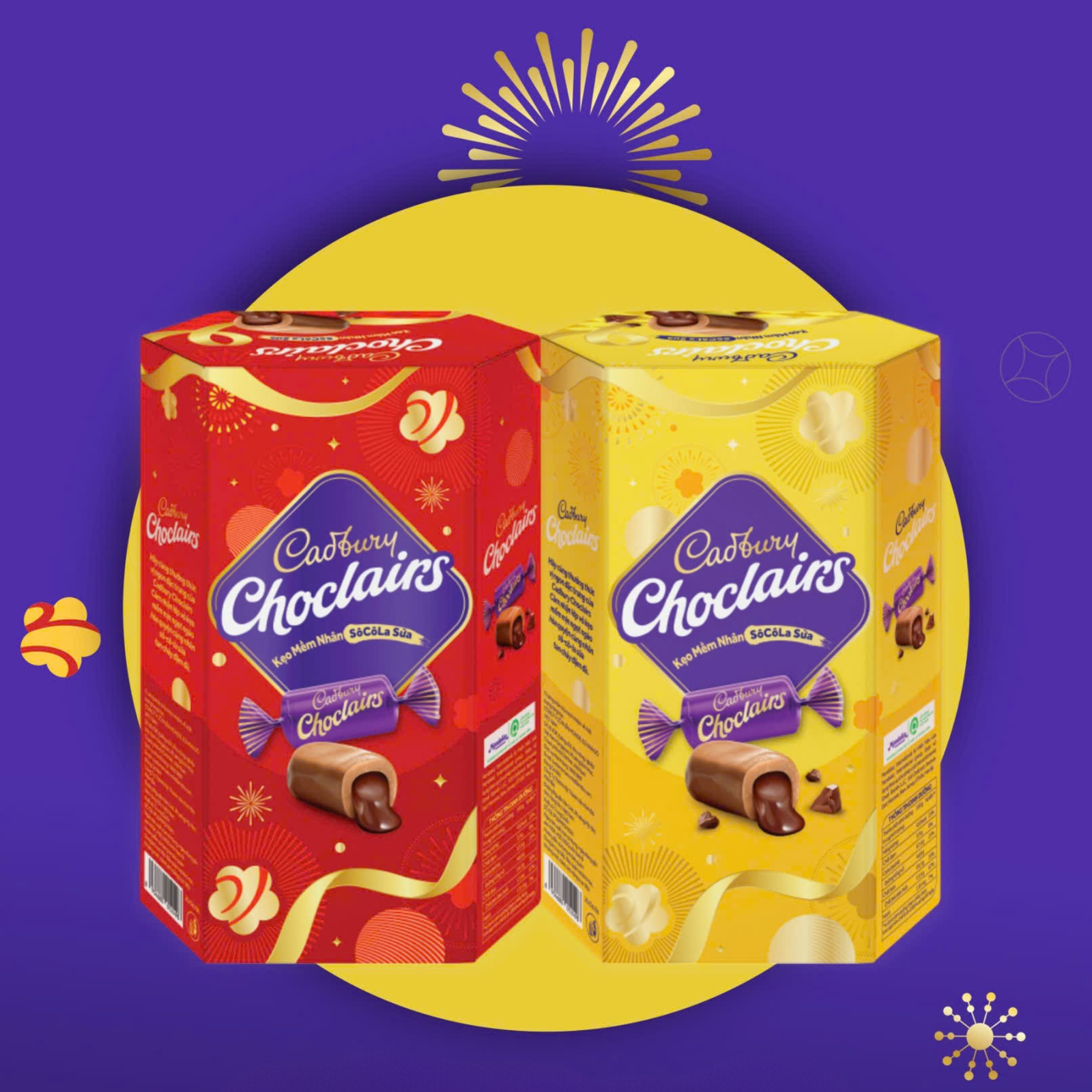 Blue & Gold Illustration University Circle Logo Kẹo Mềm Cadbury Choclairs